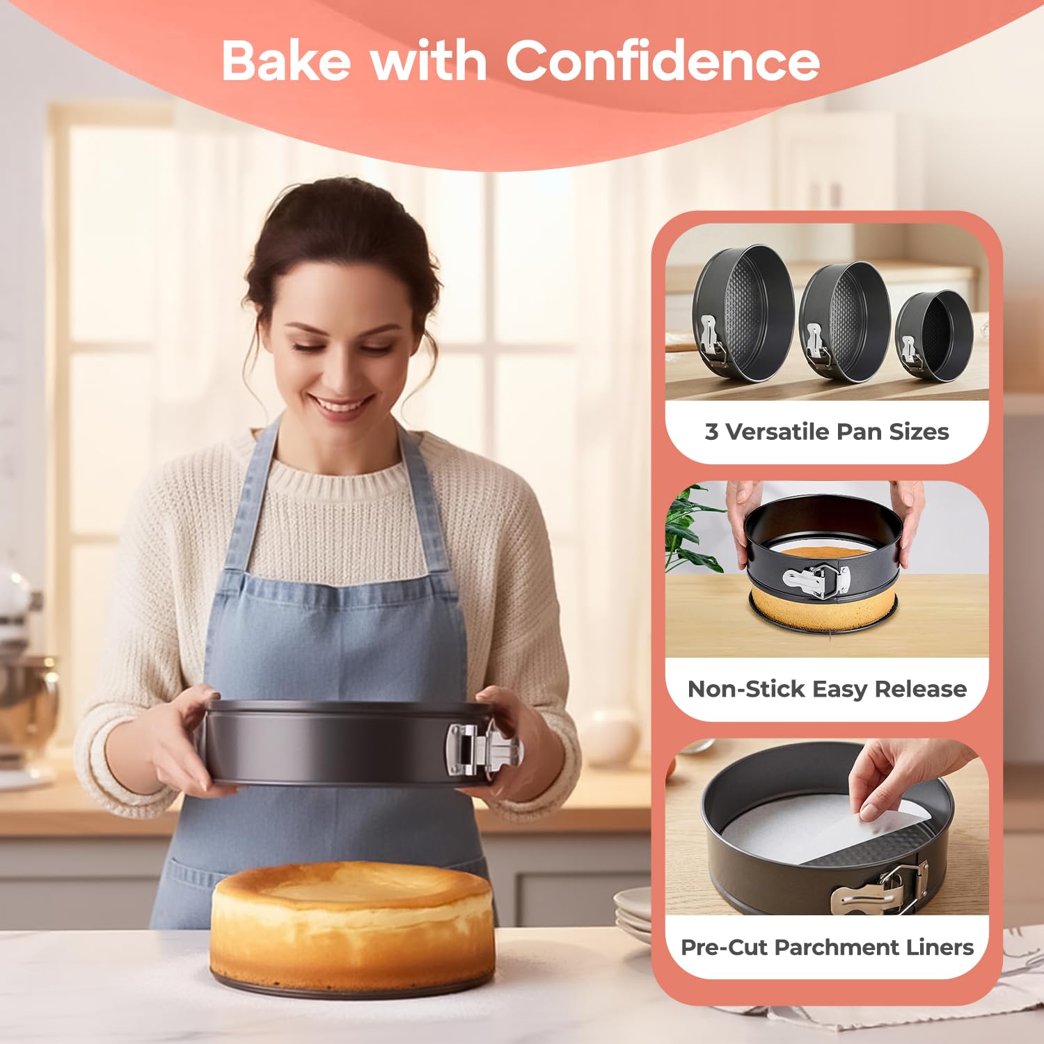 RFAQK Juego de 150 moldes para tartas para hornear + kit de suministros de decoración de tartas: juego de 3 moldes antiadherentes (4,7,9 cm), 24 puntas de glaseado numeradas, 2 espátulas de glaseado y