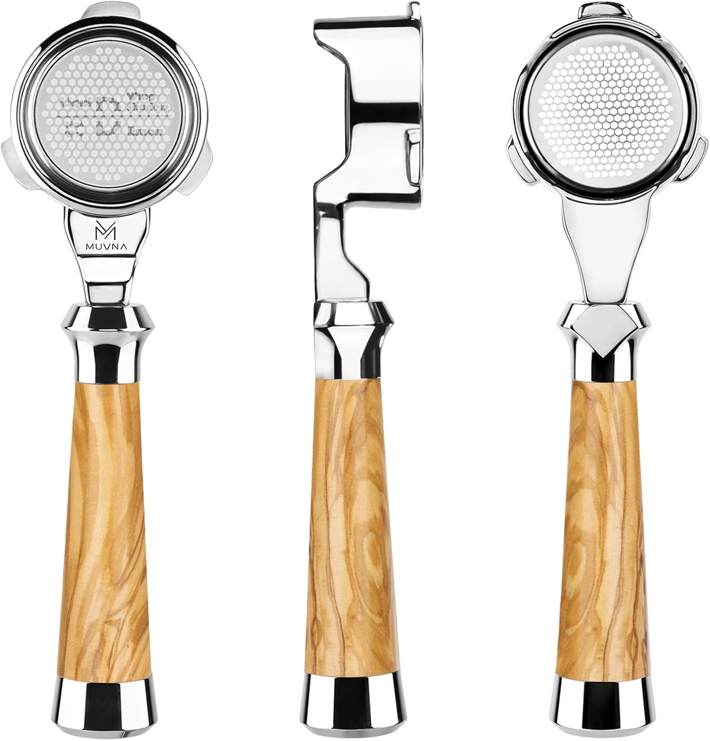 54mm Bottomless Portafilter - Compatible with Breville & Sage Barista Express/Pro/Touch, 3 Ears Naked Handle with 16g Double-layer Basket, SUS304 Stainless Steel, Wood Grain Pattern