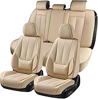 Coverado Beige Nappa Leather Car Seat Covers Full Set - Waterproof Universal Fit Protector for Most Cars, SUVs, Trucks