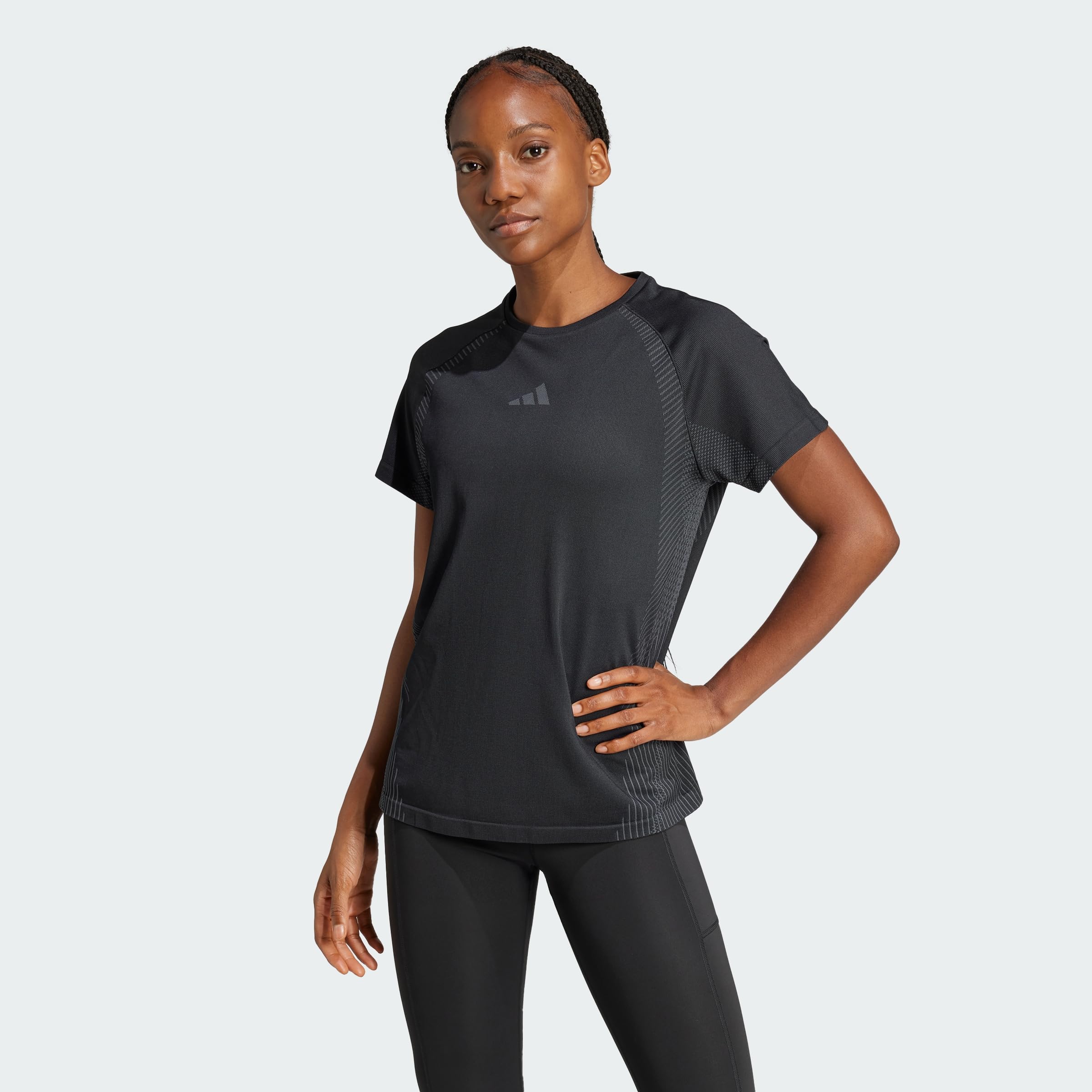 adidas Women's Seamless Knitted T-Shirt, Black/Grey six, S