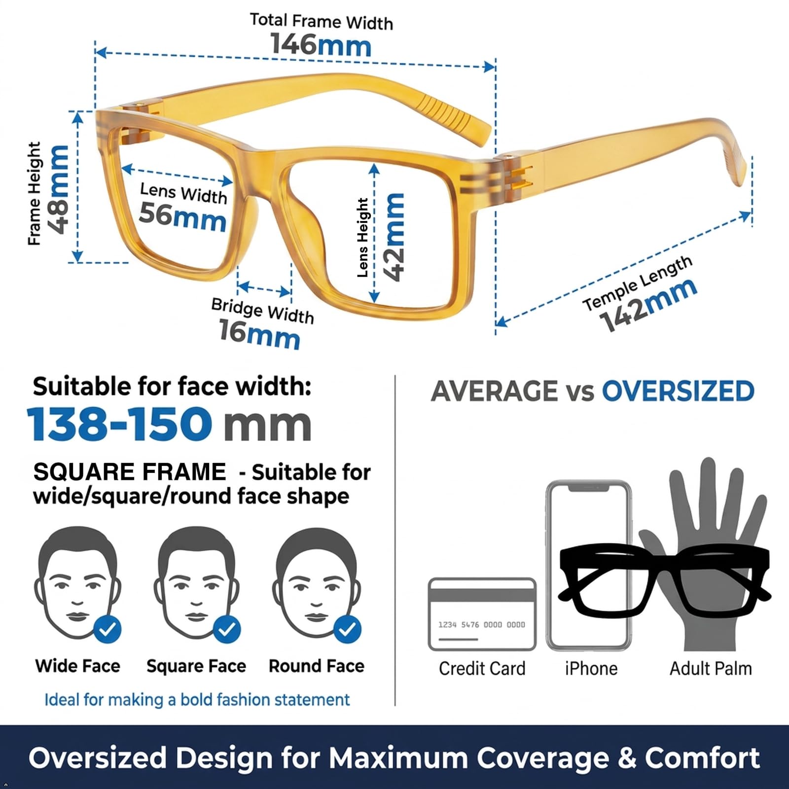 Eyekepper 6 Paia Occhiali da Lettura Oversize Anti Luce Blu per Uomo Lettori di Computer con Cerniera a Molla Senza Viti Senza Metallo