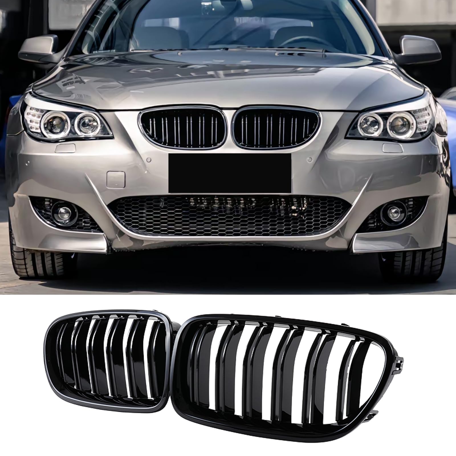 E60 E61 Rejilla de radiador para BMW 5er E60 E61 M5 Parrilla riñones Dobles Negro 2003-2009（For 5er E60 2006-2009）