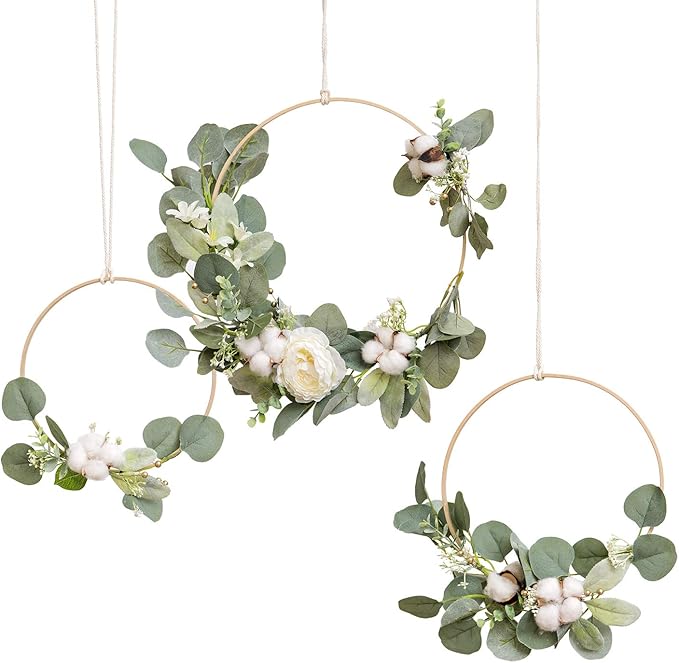 Ling's Moment Eucalyptus & Cotton Wooden Hoop Wreath for