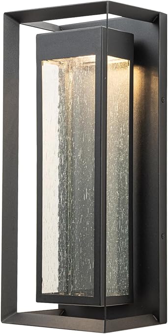 LED Outdoor Wall Lights, Exterior Black Front Porch Light Wall Mount, Modern Light Fixtures, Large LED Wall Sconce with seeded Glass, Outside Patio Lights Fixture for House, Garage, Entryway