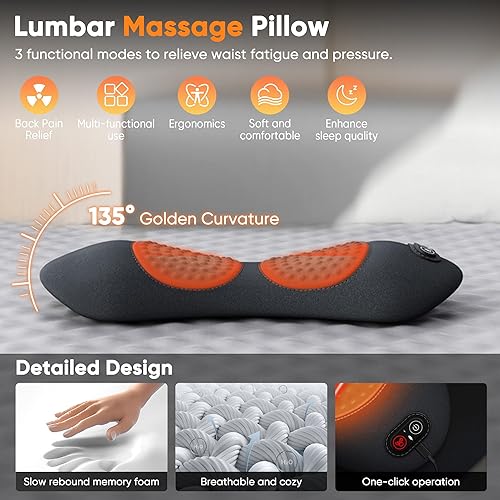 Miniatura 2 de 3 in 1 Upadate Rechargeable Electric Lumbar Support Pillow with Adjustable Height for Bed and Chair,Back Massager with Heat,Back Massager for Pain