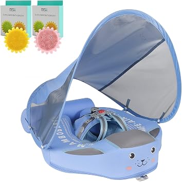 Mambobaby Baby Pool Float with Canopy & Tail Mambobaby Baby Swim Float Non-Inflatable Solid Baby Float Upgrade Soft Waterproof Skin-Friendly Material Infant Swim Float