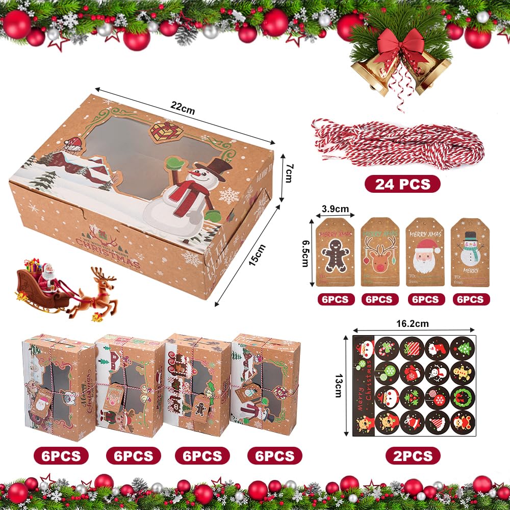 Weihnachts Keksboxen Set - 12 Geschenkboxen Aus Kraftpapier Mit Sichtfenster Für Plätzchen Und Süßigkeiten
