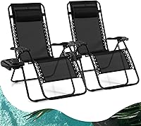 Vista 21 de Goplus Sillas de salón Zero Gravity, reclinables plegables ajustables en 160° con almohada y soporte para tazas, cómodas sillas de descanso de 350