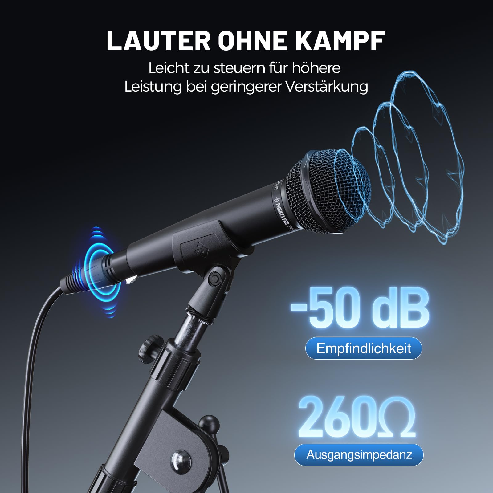 Phenyx Pro Dynamisches Gesangsmikrofon XLR PM-25 | Kabelmikrofon, Nierencharakteristik, 5 m XLR-Kabel, Mikrofonhalter, Transporttasche, Gesang, Bühne, Studio, Karaoke