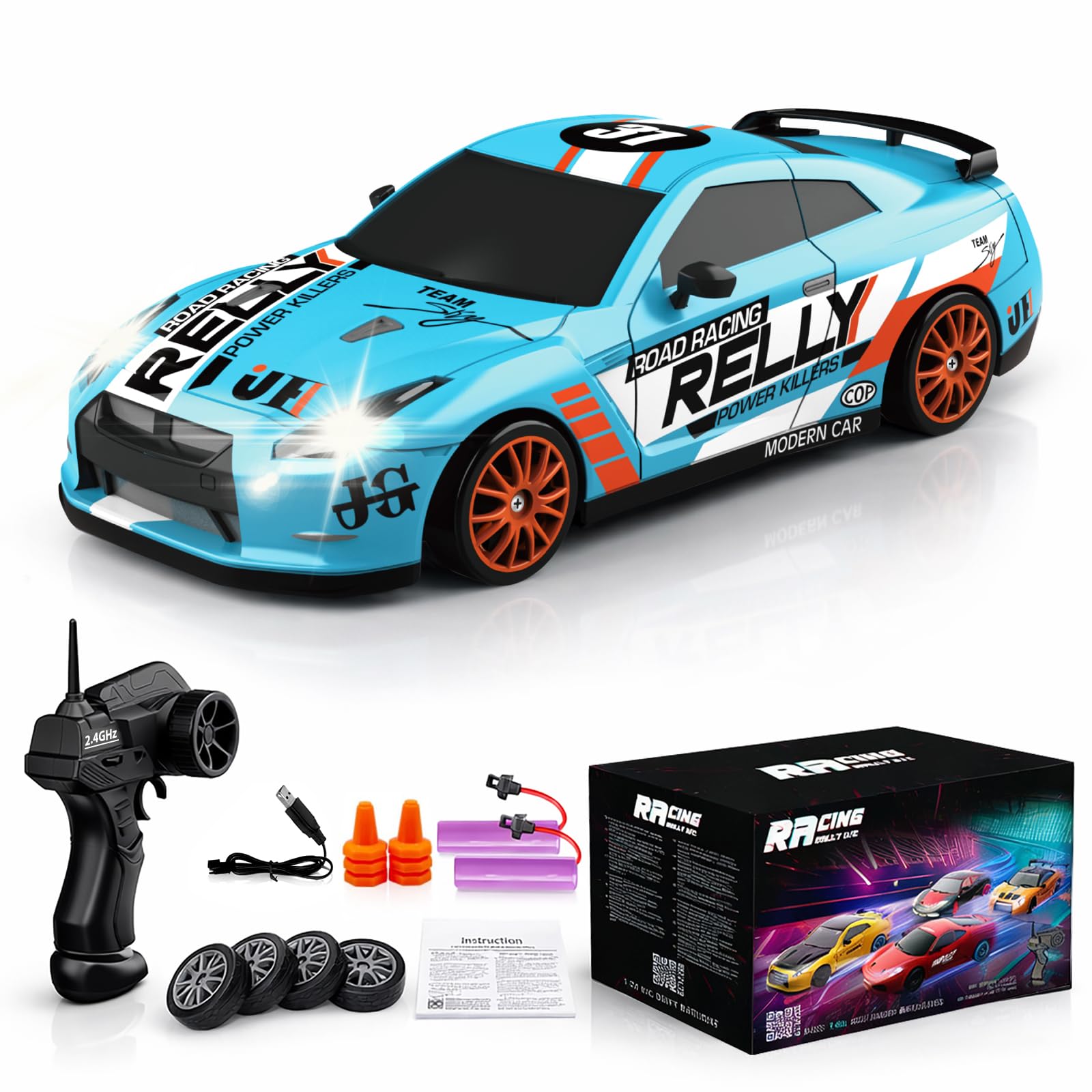 Remote Control Car RC Drift Car 2.4GHz 1:24 Scale 4WD Light Blue
