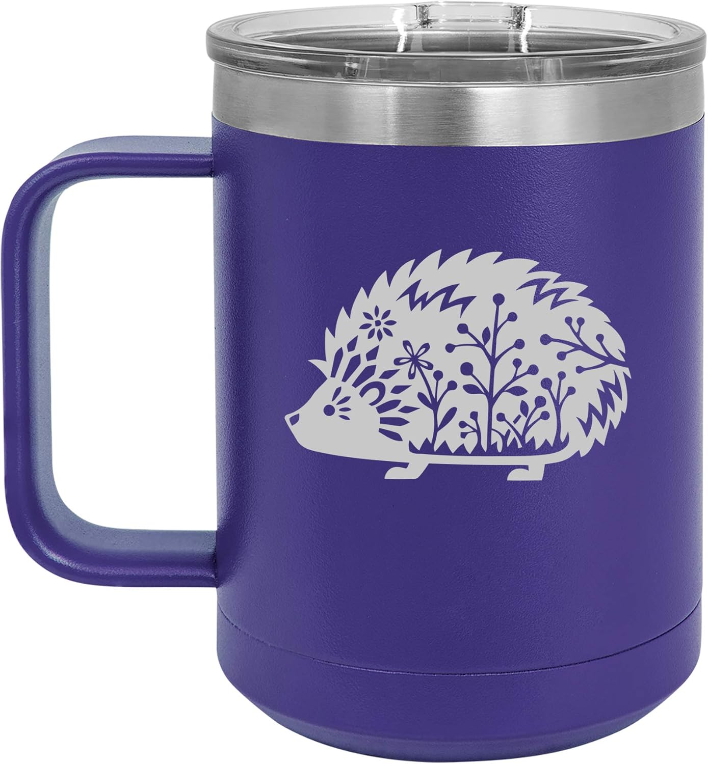 15 oz Tumbler Coffee Mug Travel Cup With Handle & Lid Vacuum Insulated Stainless Steel Fancy Hedgehog (Teal)