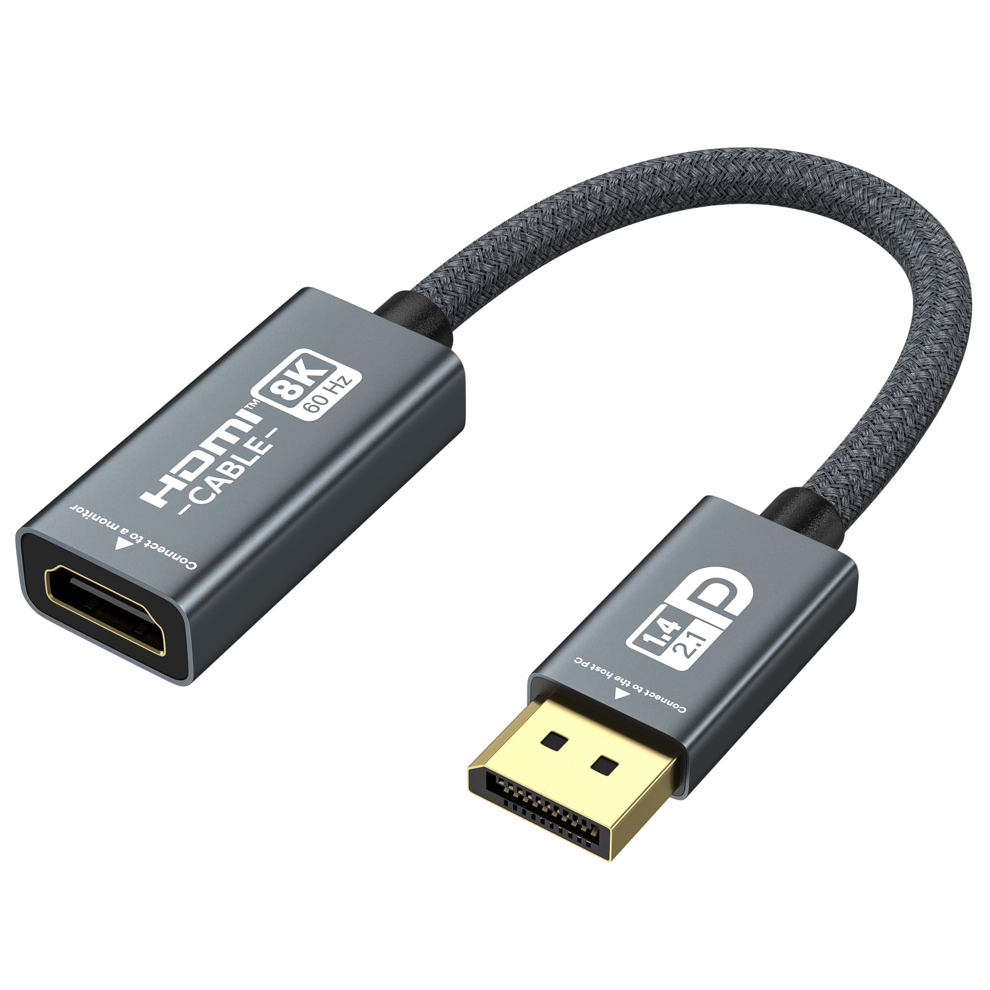 Adattatore DisplayPort a HDMI 8K@60Hz 4K@240Hz/120Hz, DisplayPort attivo 1.4a/2.1 a HDMI 2.1 per PC, Dell, HP, NVIDIA, VRR, G-SYNC, HDR, Dolby Vision, HDCP 2.3, DSC, RTX4090/4080, RTX5090/5080 (2) 5