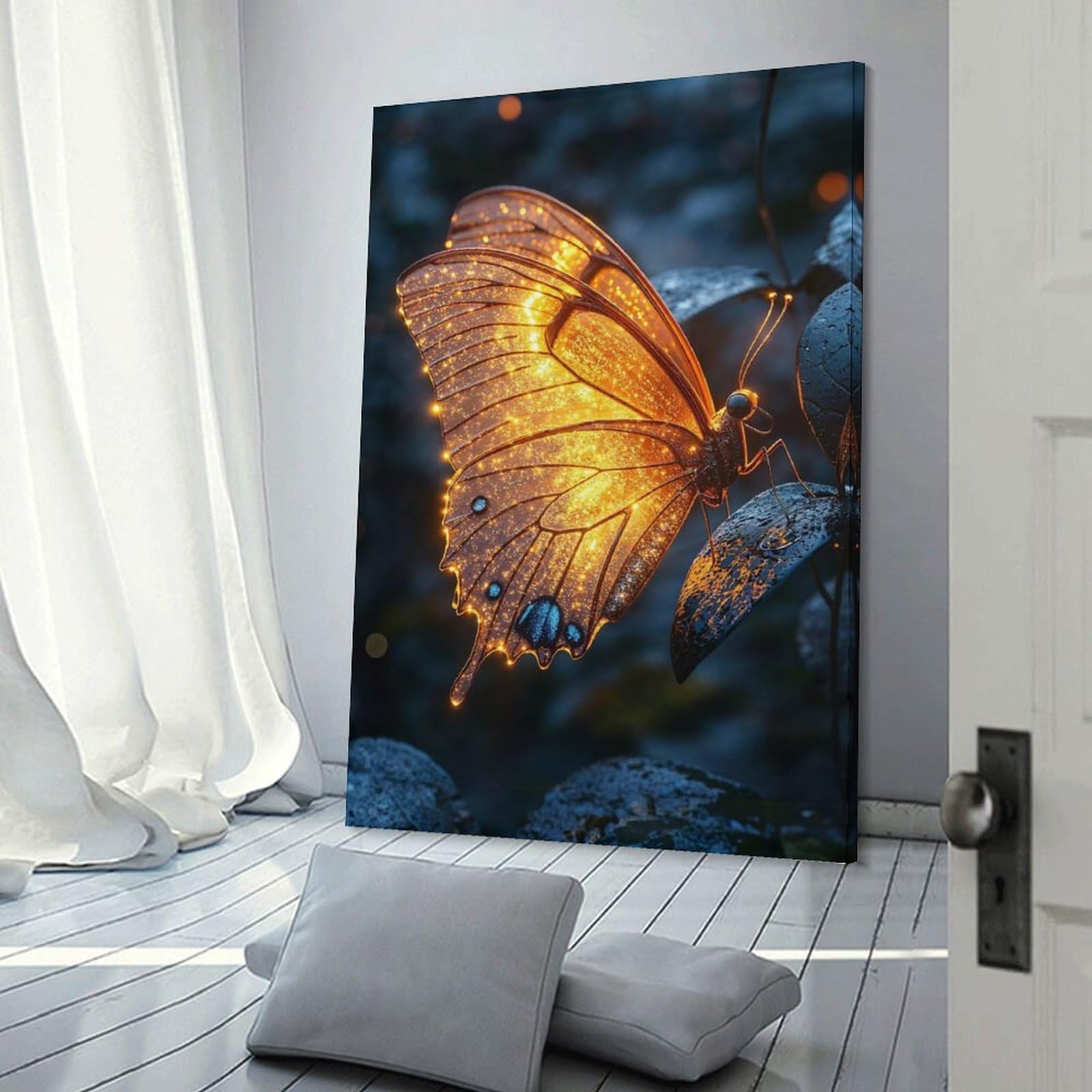 Junmoney Golden Butterfly Wall Picture Print 24x36inch(60x90cm), for Lounge Decor, Offices Or Entryway Styling, A Flexible Wall Accent for Shared Spaces