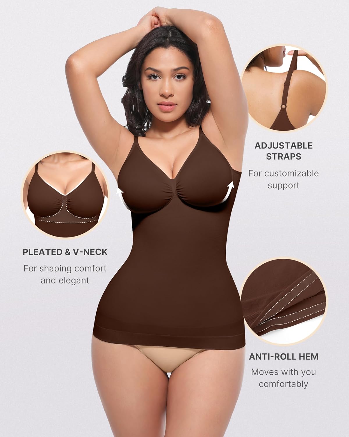 SHAPELLX Womens Tank Top Shapewear Tummy Control Slimming Camisole Tops for Women Seamless Cami Body Shaper V Neck - Image 2