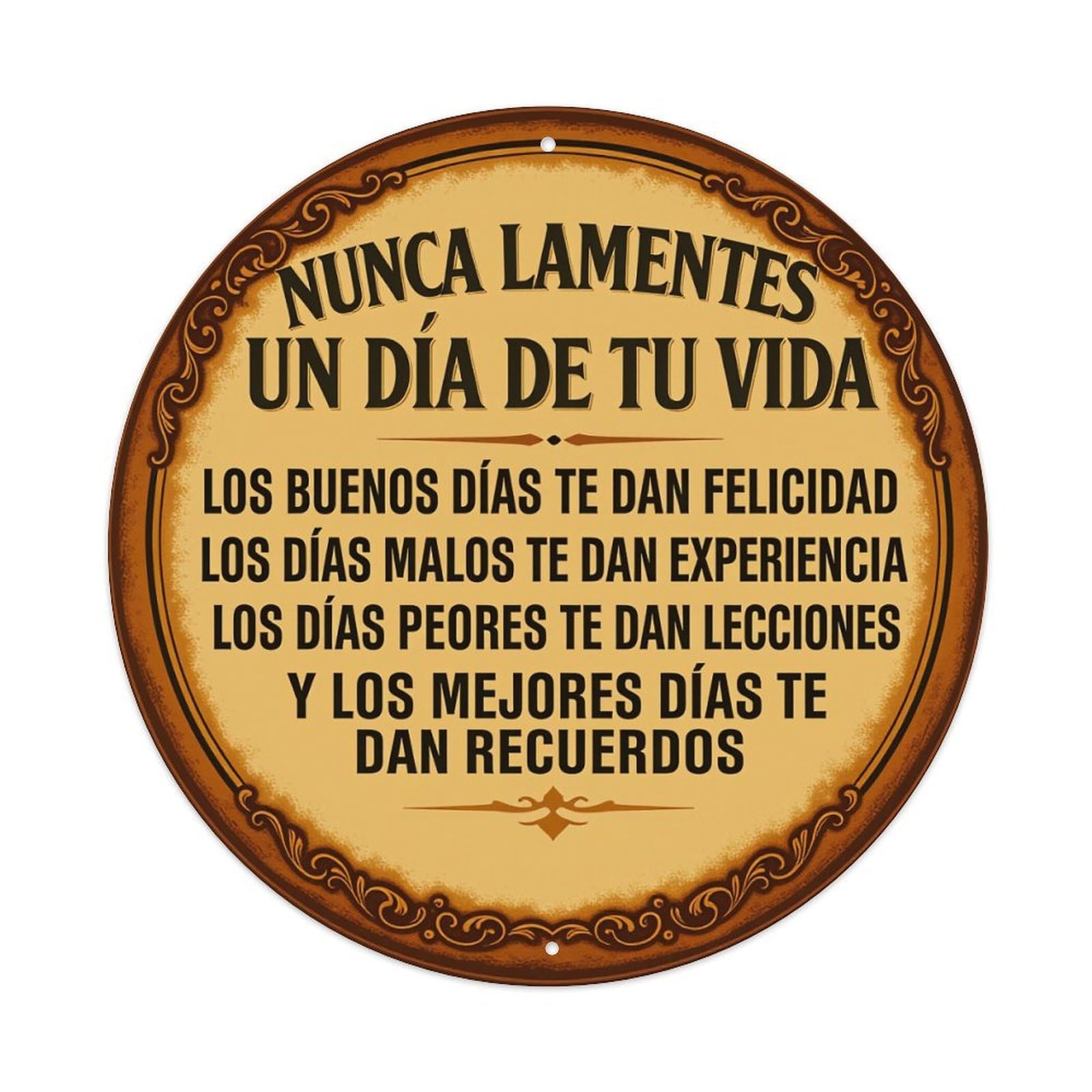 Never Regret A Day in Your Life Round Tin Sign Vintage Metal Poster, Home Bar Garage Man Cave Cafe Indoor & Outdoor Wall Decoration 8x8Inches