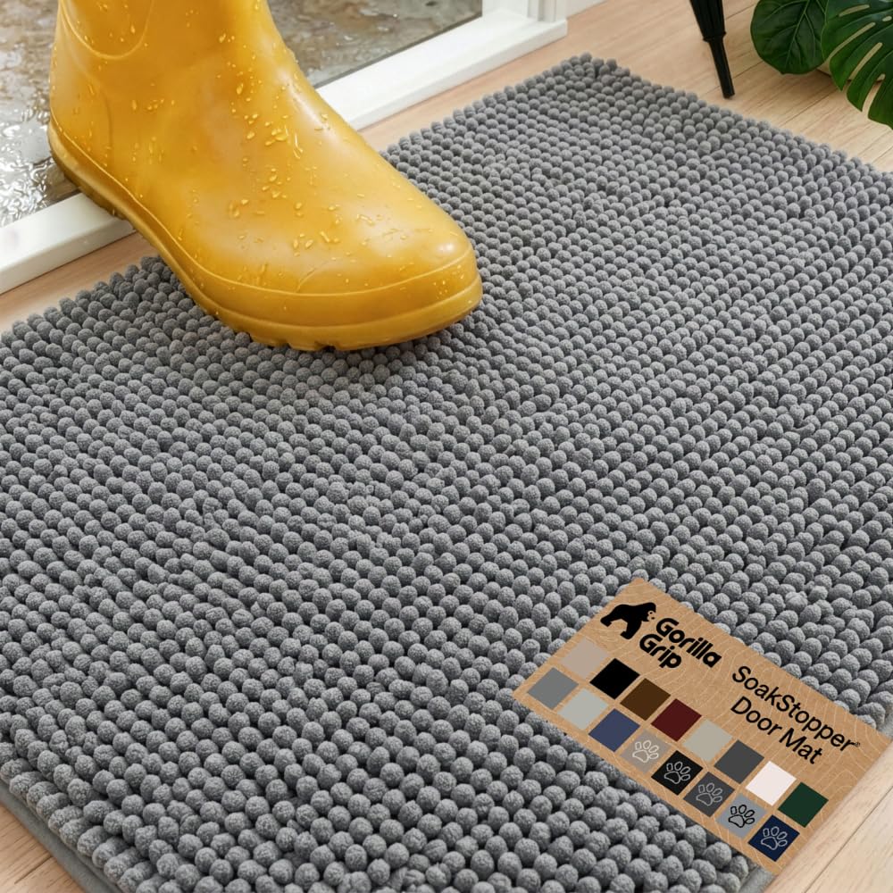 GORILLA GRIP SoakSTOPPER Dog Door Mat, Machine Wash and Dry, 30x20 Gray