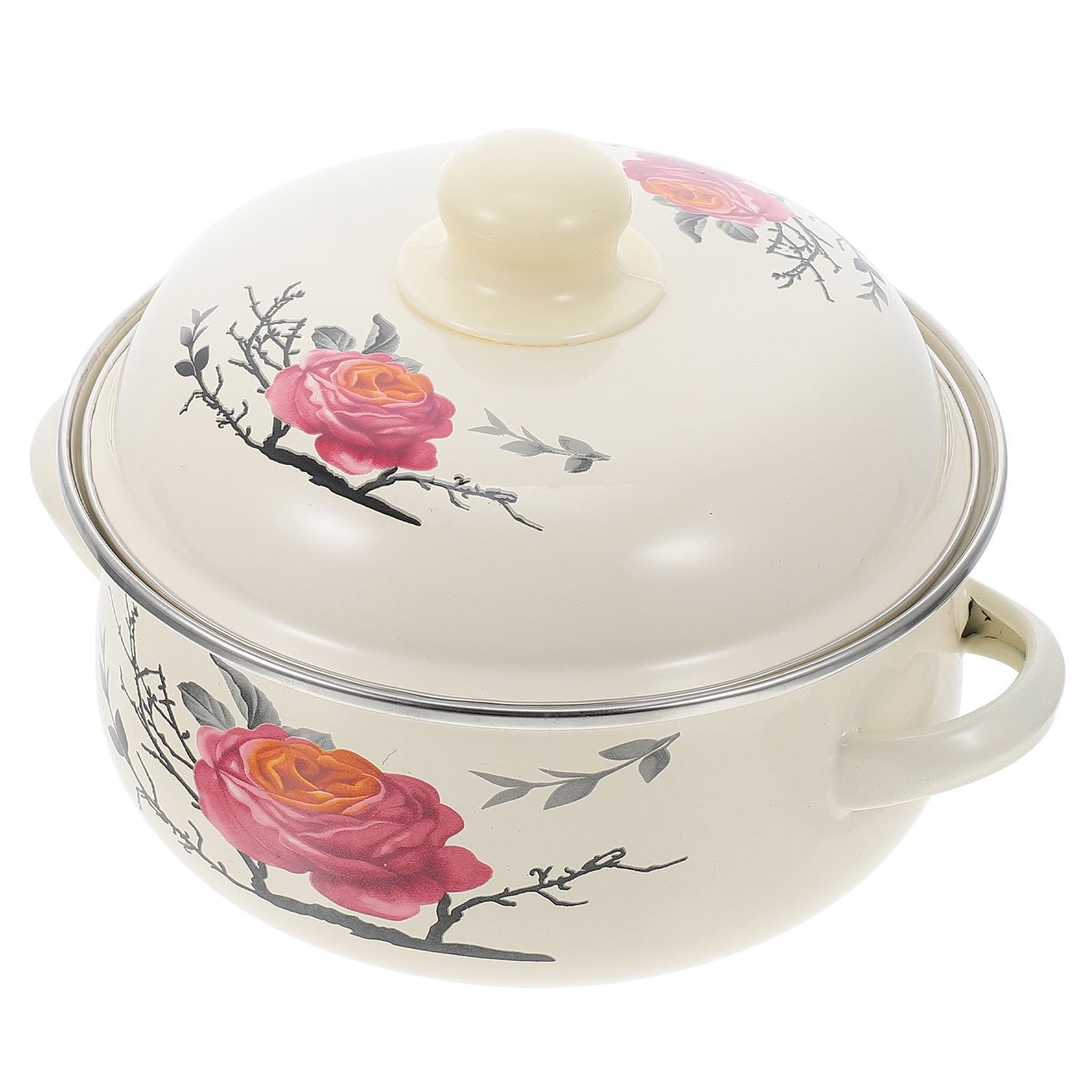 Marmite haute en émail retro VOSAREA casserole cuisson gaz avec couvercle