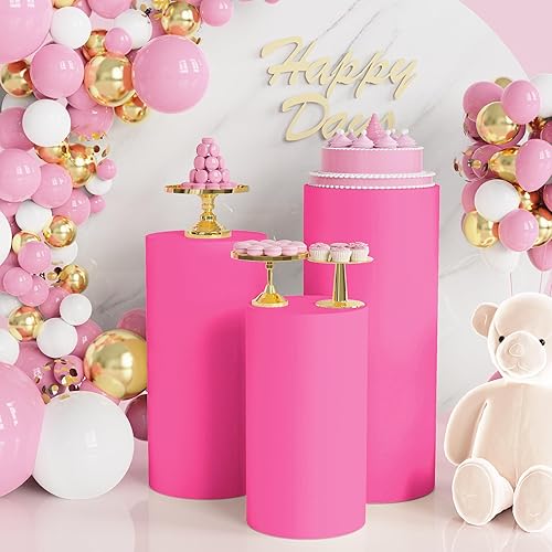 Miniatura 27 de Wokceer Fundas de soporte de pedestal de cilindro para fiesta, 3 piezas, soporte de cilindro dorado de elastano para cubiertas de fiesta, soporte