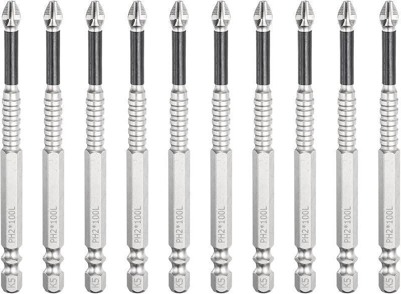 HARFINGTON Kit com 10 Bits de Impacto Phillips PH2 (#2) com Ponta Antiderrapante, Haste Sextavada de 6,35 mm (1/4 pol.) e 100 mm