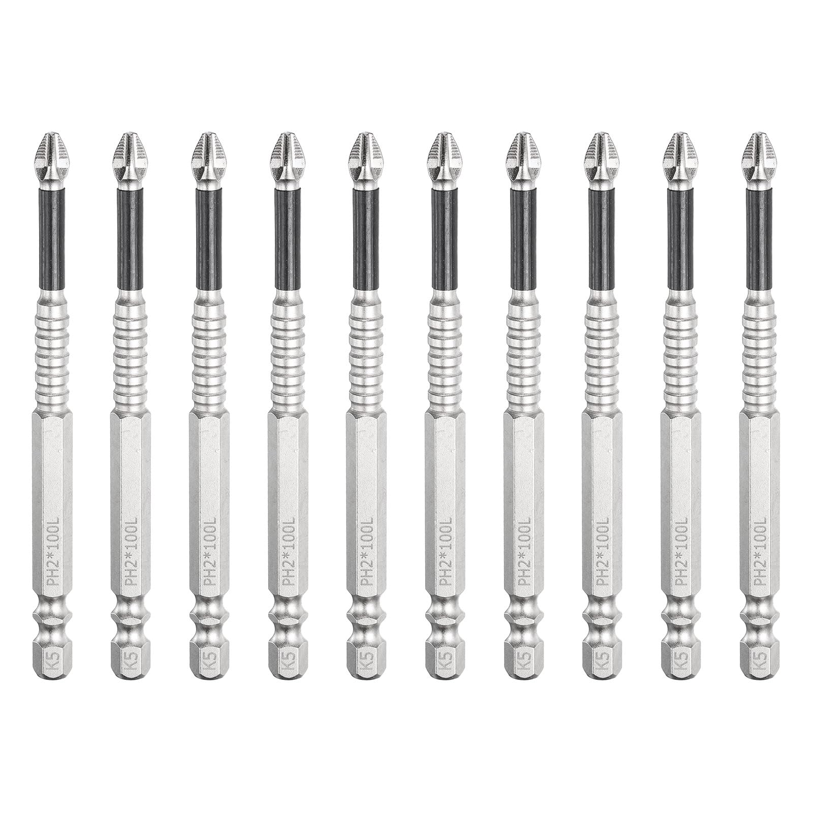 sourcing map 10pcs Impact Phillips Screwdriver Bit PH2 (#2) Anti Slip Tip 1/4" Hex Shank 4" (100mm) Long Magnetic Cross Screw Driver Industrial Power Drill Bits