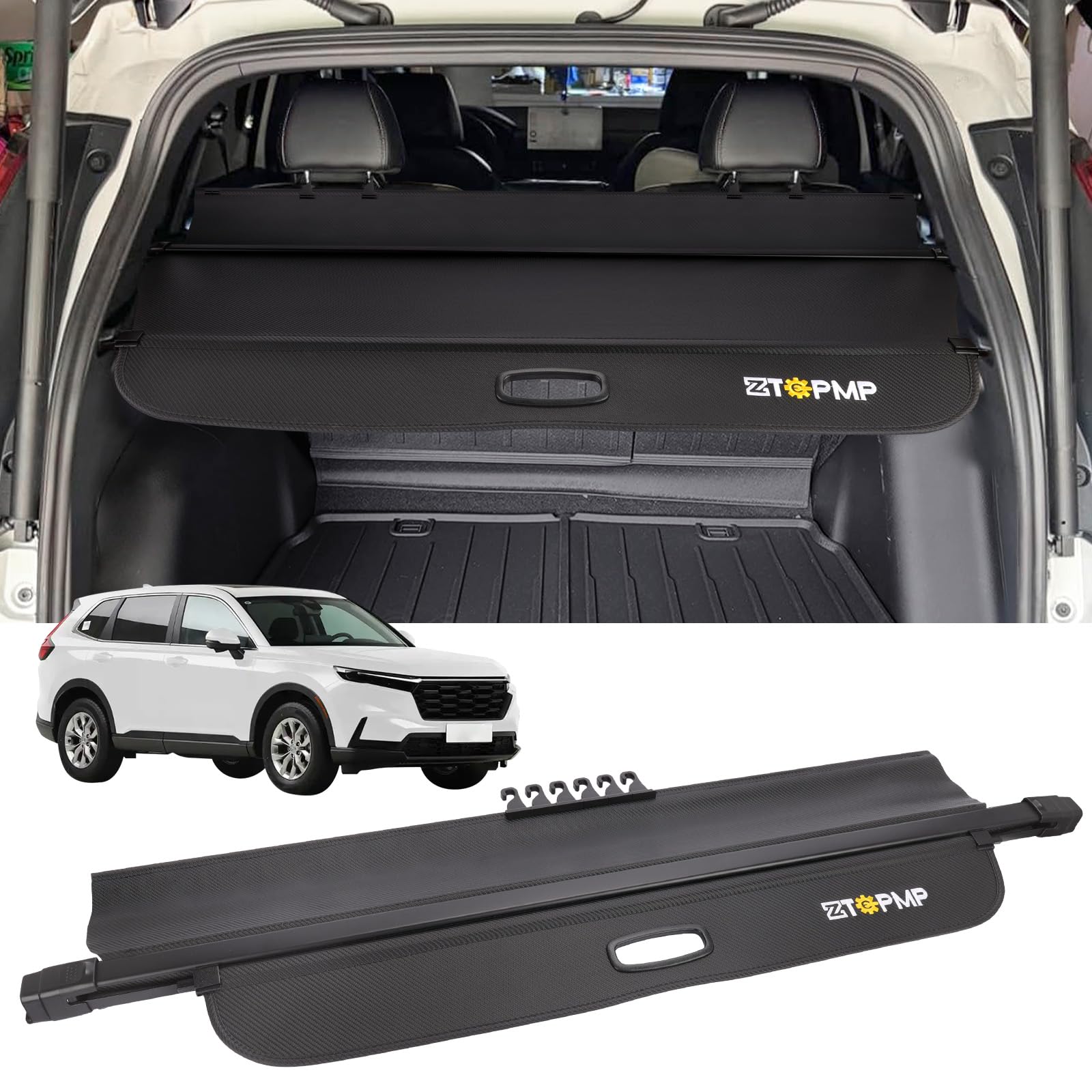 Cargo Cover fit for Honda CRV 2023 2024 2025 2026, Retractable Rear Trunk Cover Shield Luggage Privacy with Hooks, CRV Accessories, Carbon Fiber Texture