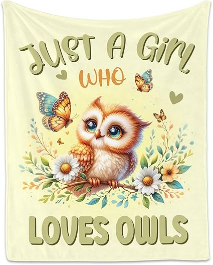 Owl Blanket, Cute Soft Throw Gifts for Women, Cozy Flannel Throw Blankets for Couch Office, Yellow 60"x80"