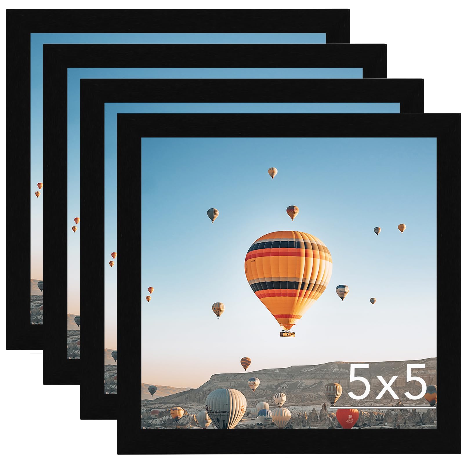5x5 Picture Frame Set of 4 Black for Wall Hanging or Tabletop, Wall Mounting Horizontally or Vertically, 5 x 5 Square Wall Gallery Poster Photo Frame