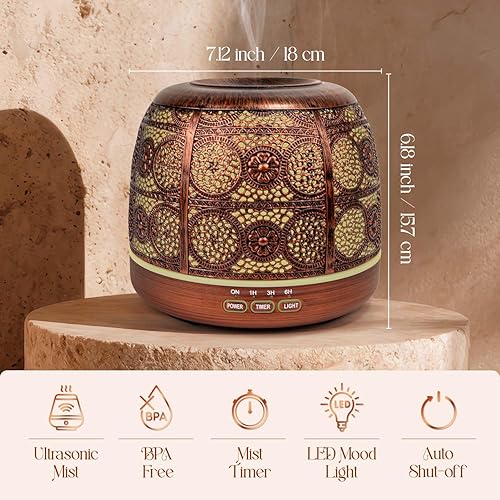 Miniatura 4 de ARVIDSSON Difusor de aceite esencial de 16.9 fl oz, difusores de metal para aceites esenciales, difusor de aceite de aromaterapia para habitaciones