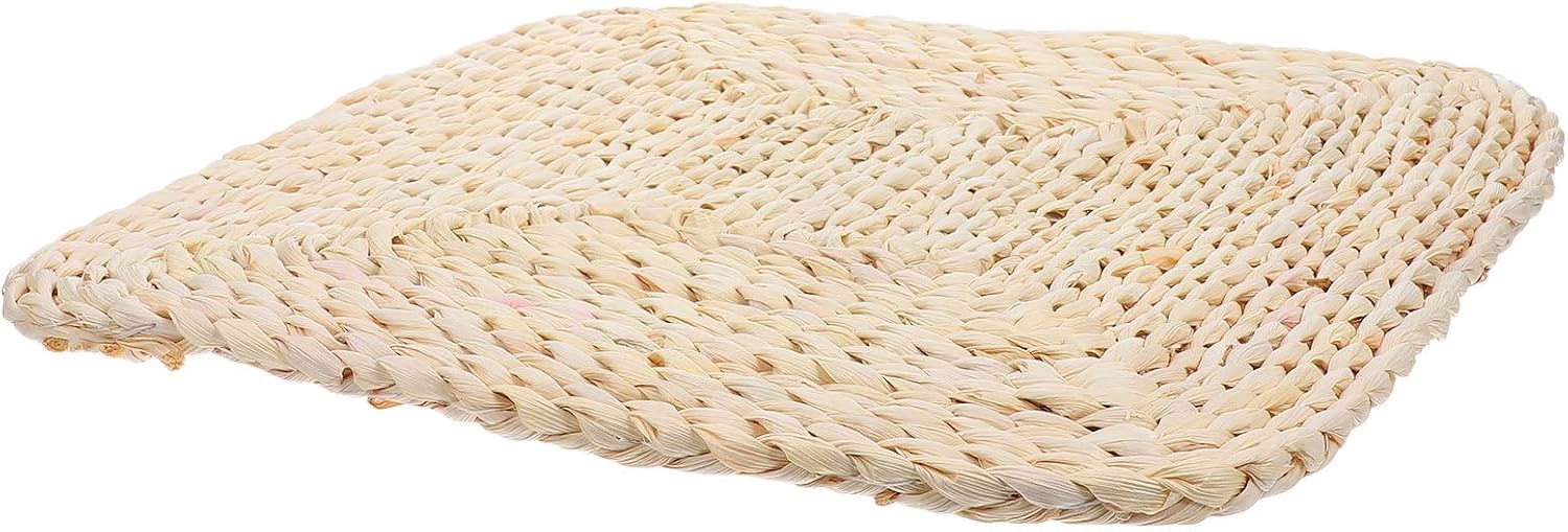 GALPADA Beige Woven Straw Yoga Floor Pillow Square Indoor Sitting Cushion Traditional Cushion for Bedroom and Living Room Use