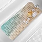 LNOND Summer Beach Bathtub Mat Non Slip, 40 X 16 Inch Tub Mat for Bathroom, Starfish Seashore Bath Tub Shower Mat with Drain Holes and Suction Cups