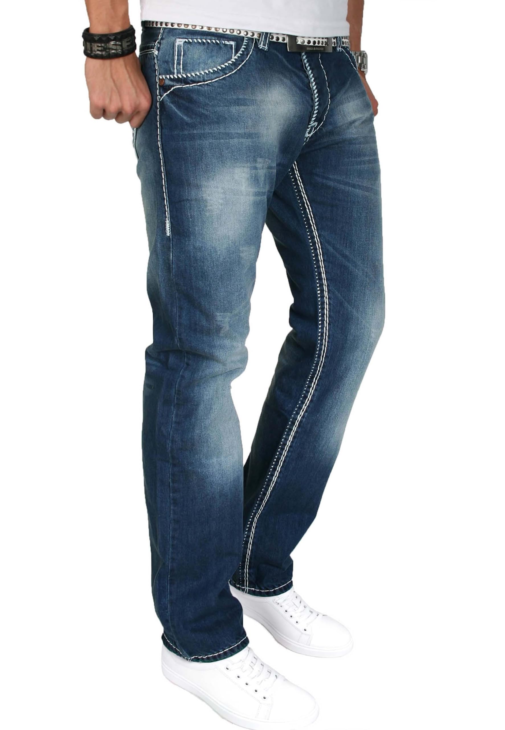 Alessandro Salvarini Uomo Designer Denim Jeans Bianco-Giallo Cucitura AS007