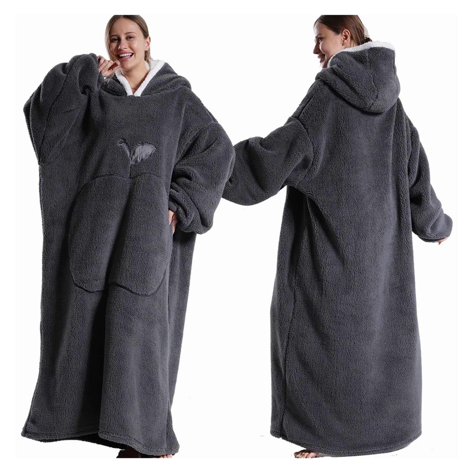 Batamanta Invierno con Capucha suéter Manta Mujer Manta Polar de Gran tamaño con Mangas Bolso Grande cálido Grueso TV Bata con Capucha Pareja(FH142)