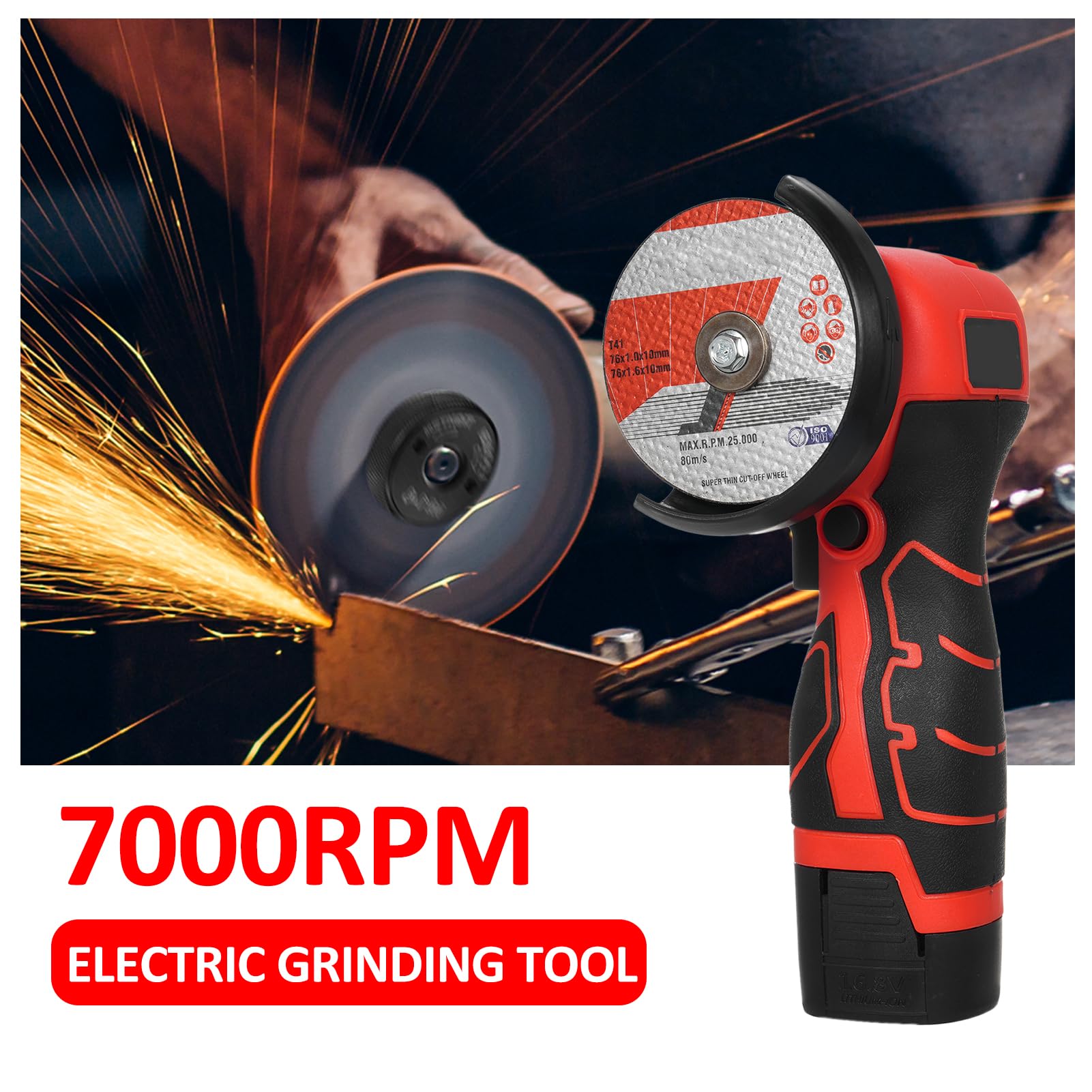 Smerigliatrice angolare senza fili, strumento di levigatura elettrico, 7000 giri/min, mini smerigliatrice con 2 batterie da 16,8 V, 2000 mAh e disco abrasivo per tagliare la mattonella