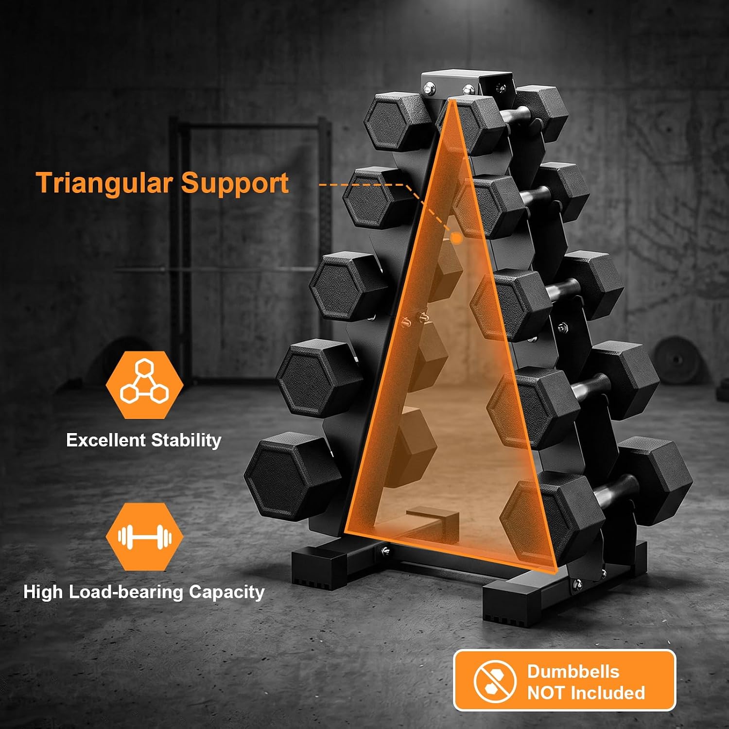 5 Tier Dumbbell Rack Stand Only, Premium Steel Weight Rack | A-Frame Steel Design, 5-15 LB Weight Capacity, Space-Saving Dumbbell Storage Organizer for Home Gym