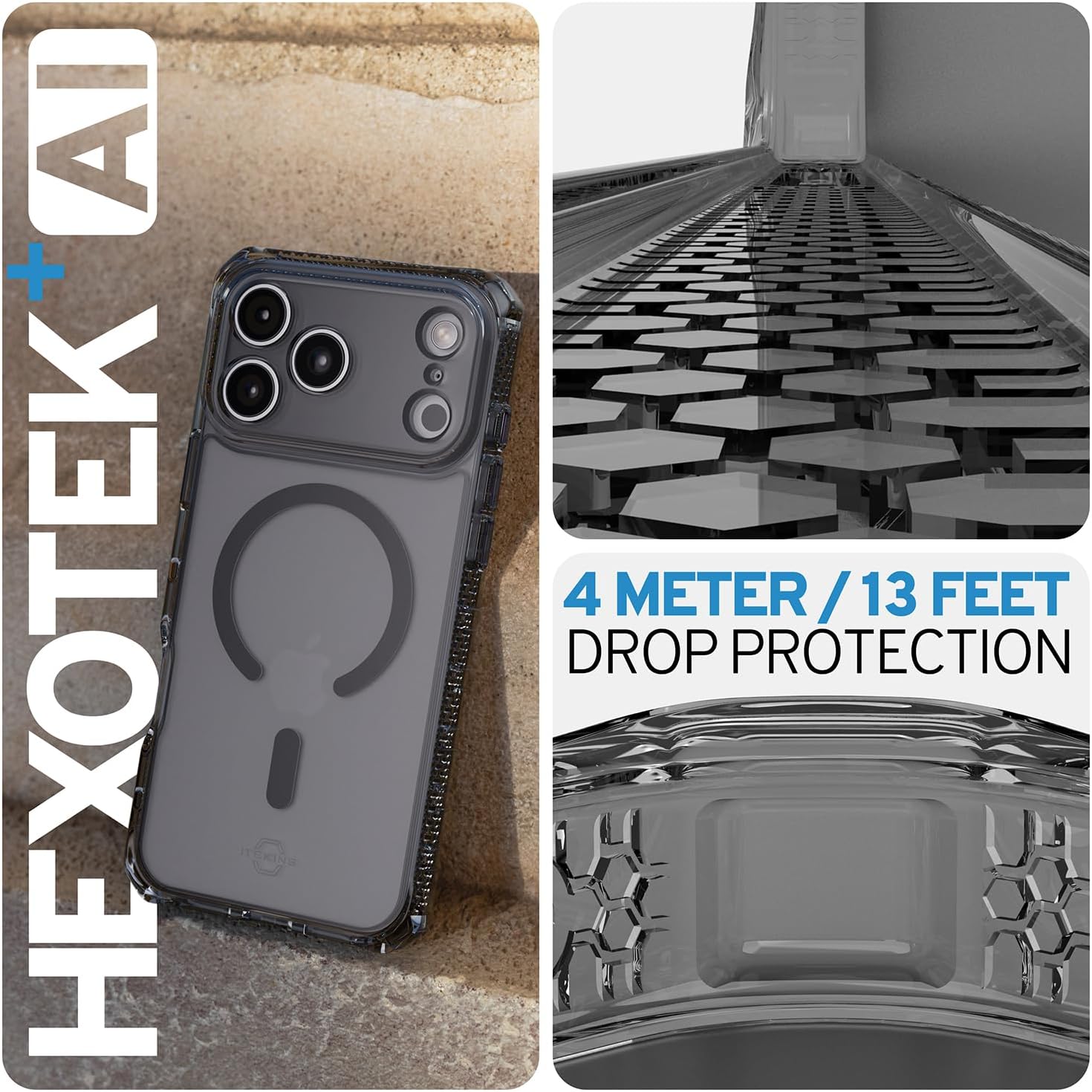 ITSKINS Hybrid R // Vapor Magnetic Matte Protective Phone Case for iPhone 17 Pro Max, Compatible with MagSafe, Slim Military Shockproof Phone Case, Slim Hybrid Cover - Smoke