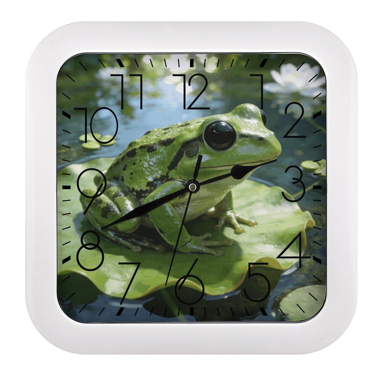 LZQPOEAS Frog Square Wall Clock, 10.2 Inch Battery Operated Silent Non-Ticking Wall Clock, Square Analog Decorative Clock for Home Wall Art, Living Room, Bedroom, and Office