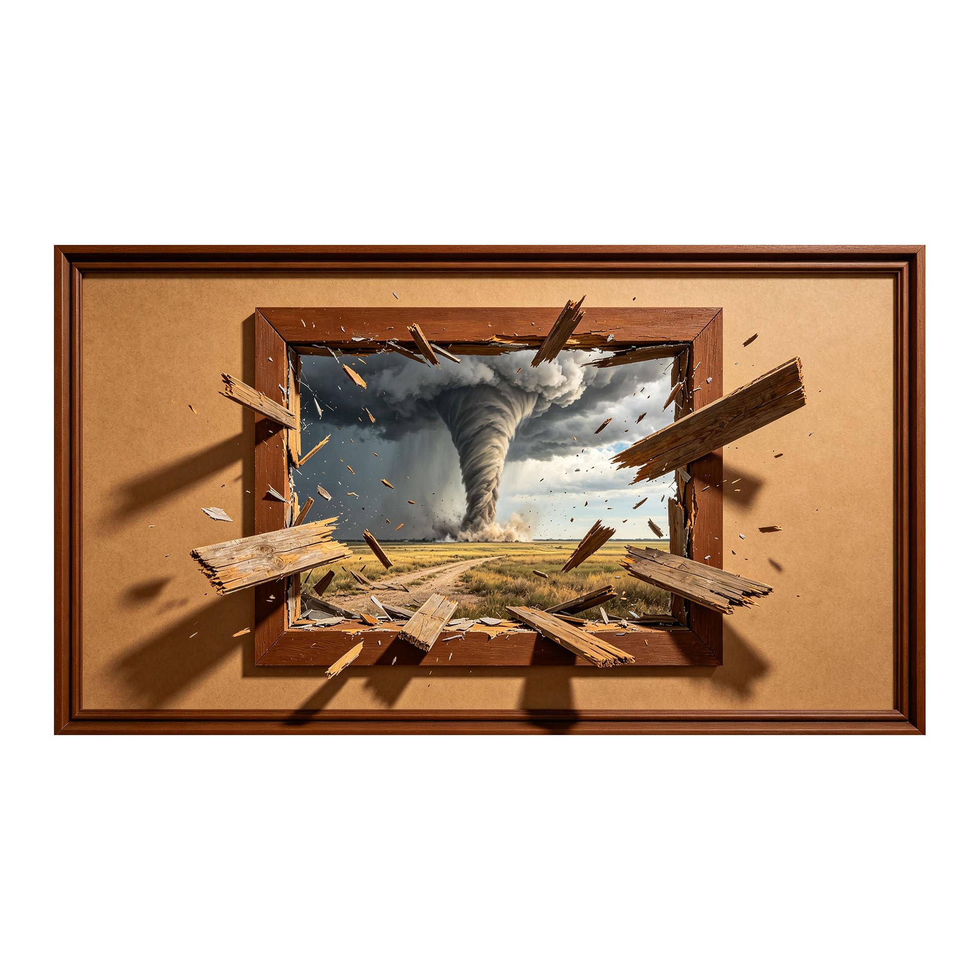 Yzpallescene 3D Framed Wall Art 50cm×100cm Tornado Storm Landscape Trompe L'oeil Panoramic Realistic Large Size SelfAdhesive Removable Wall Decor Prints Artwork for Living Room Bedroom Office
