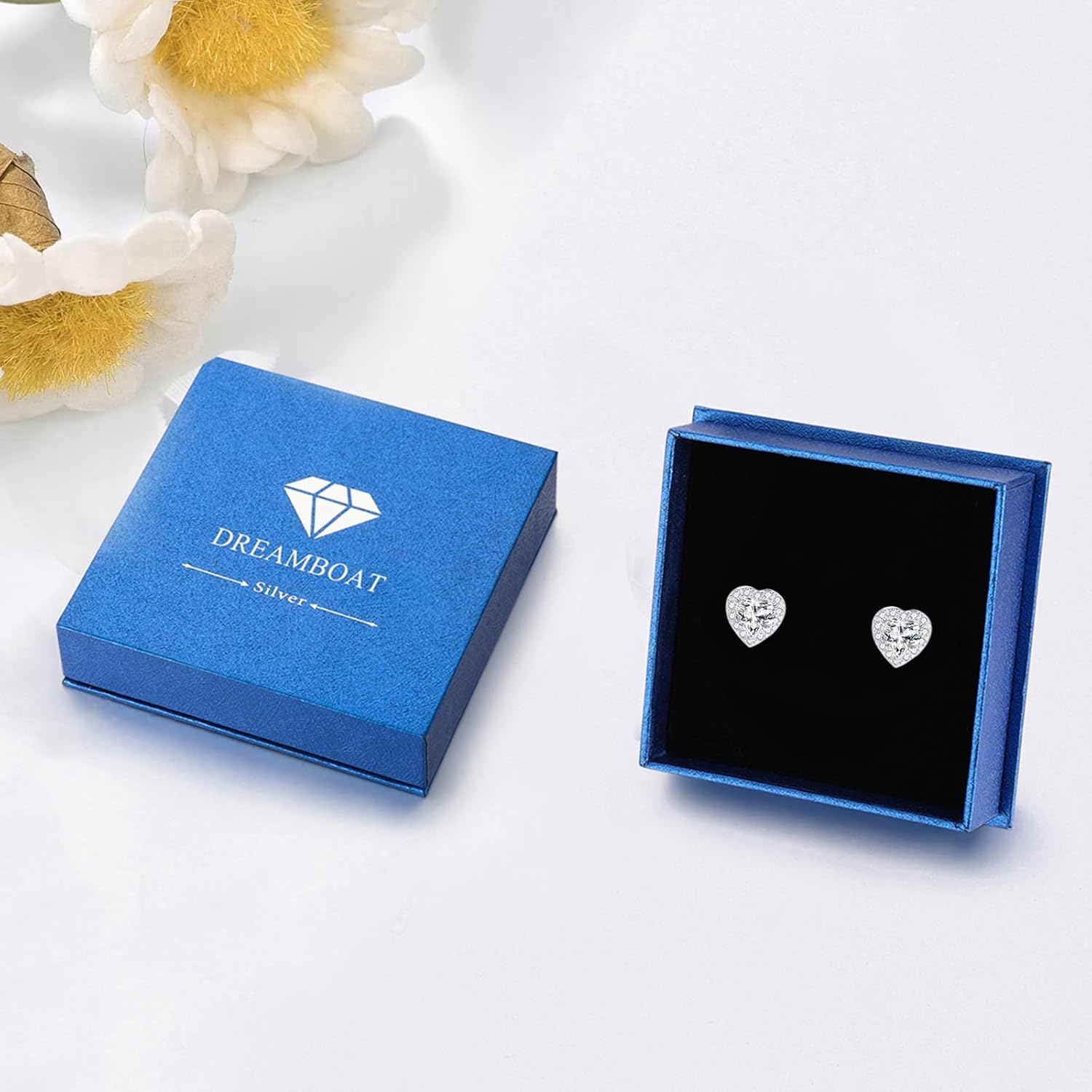 Dreamboat Heart Birthstone Stud Earrings 925 Sterling Silver Cubic Zirconia Heart Jewelry Valentine's Day Anniversary Birthday Gifts for Women