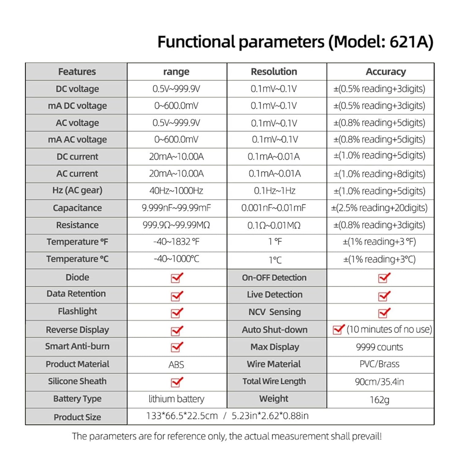 621A Multimeter Rechargeable Multifunctional 9999 Counts Digital Smart AC/DC Votage Current Electricians Test Tools(621A Black)