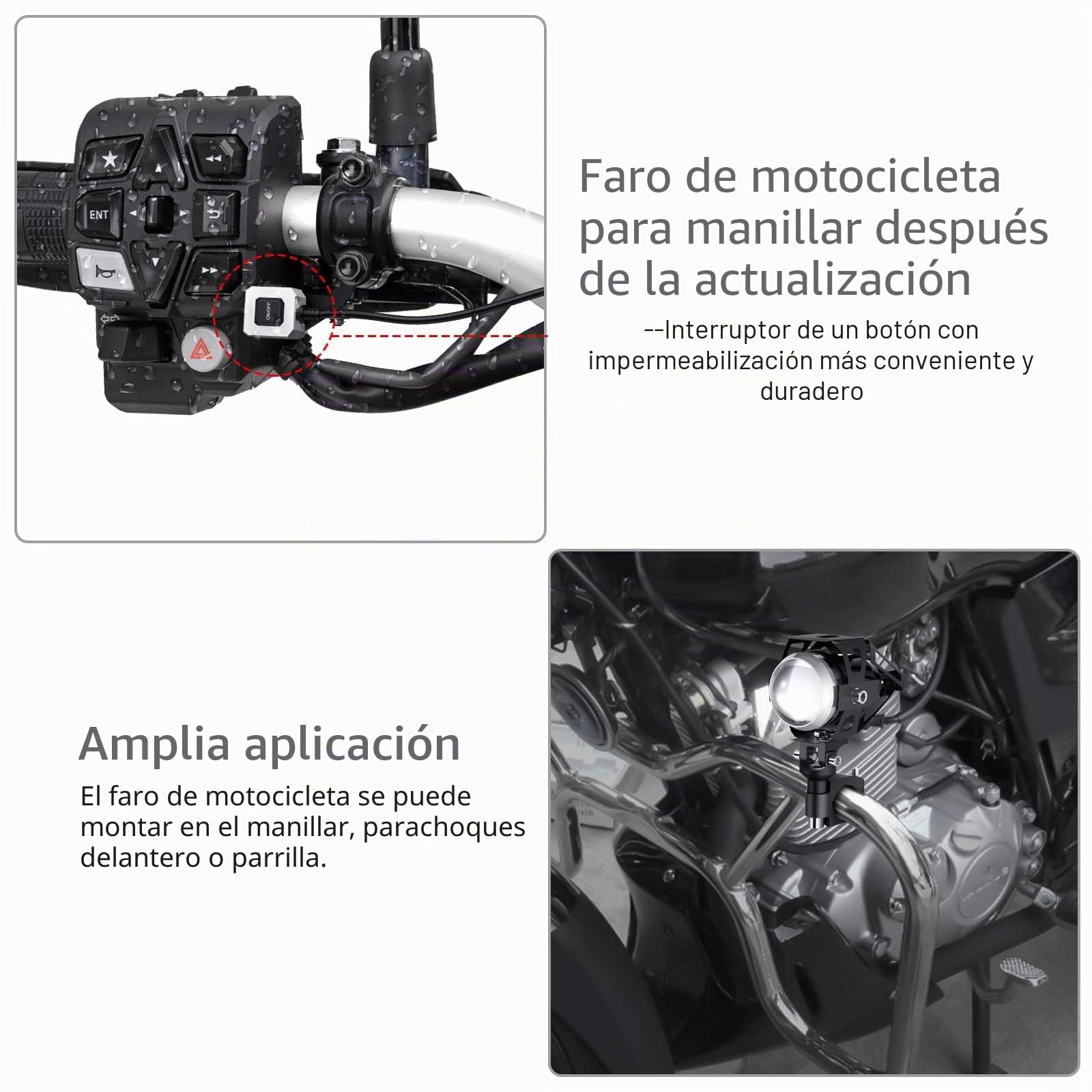 PROZOR - 2 faros delanteros U5 para motocicleta, 360 °, ajuste 15 W, 3000 lm, faros delanteros de motocicleta, LED con interruptor IP65, sellado, faros antiniebla LED para 12/24 V