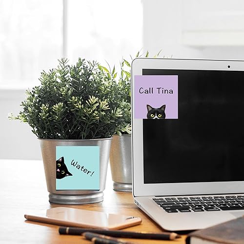 Miniatura 2 de Juego de 9 blocs de notas adhesivas de gato negro, bloc de notas autoadhesivas rosas, bonitos blocs de notas súper adhesivas para regalo para