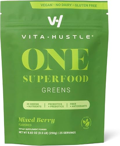Miniatura 1 de VitaHustle ONE Superfood Super Greens Powder por Kevin Hart, Berry Favor, Prebióticos + Probióticos, Espirulina, Clorella, Enzimas Digestivas, Salud