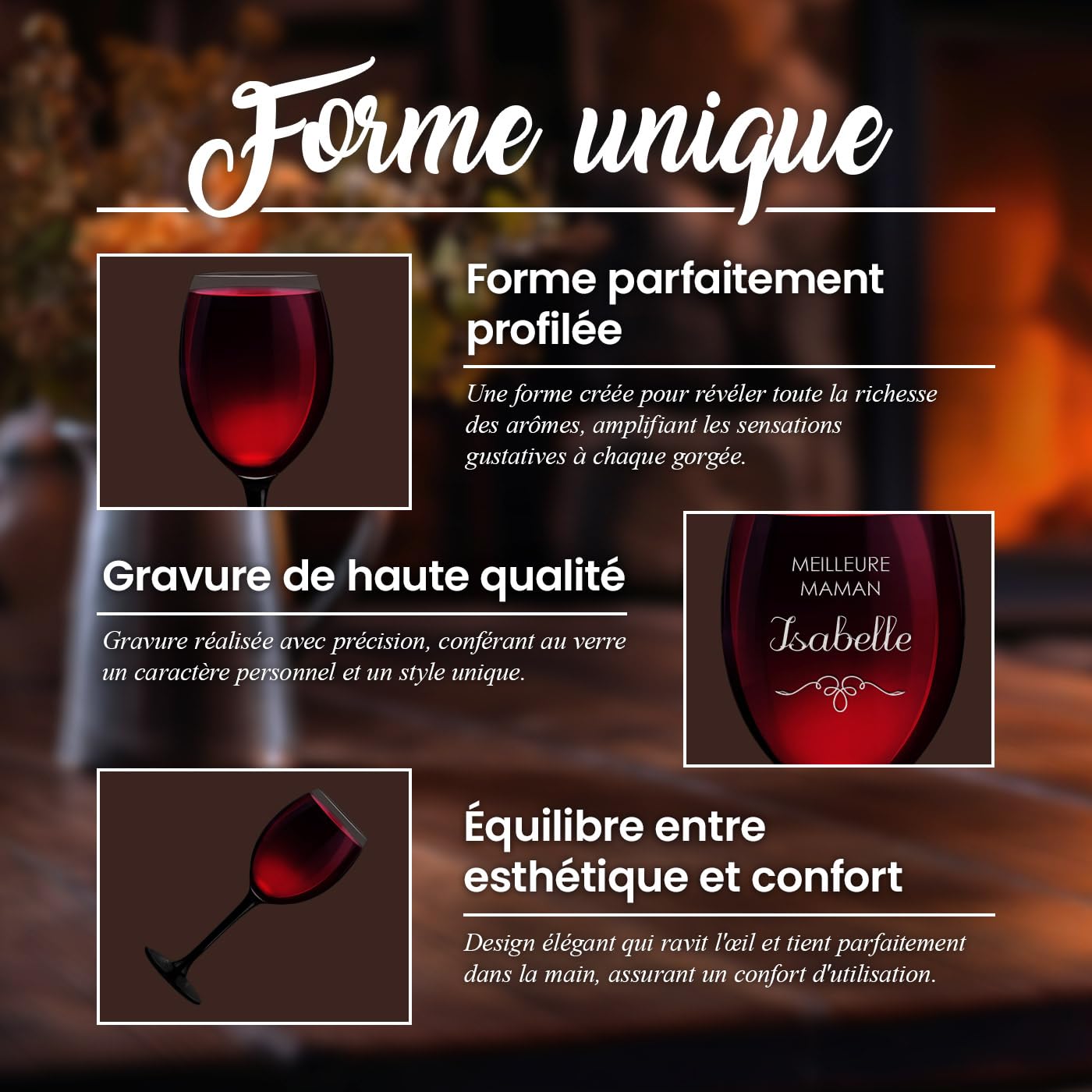 Verre à Vin Personnalisé En Cristal - 49 Cl - Idéal Cadeau Anniversaire, Noël Ou Mariage - Pour Vin Rouge Et Blanc