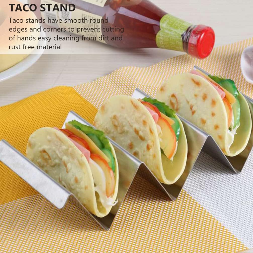 3Pcs Taco Holder Stand Stainless Steel Metal Taco Baker Stand Up Tray Mexican Pizza Roll Plate Display Rack for Potato Chips Shell Stand