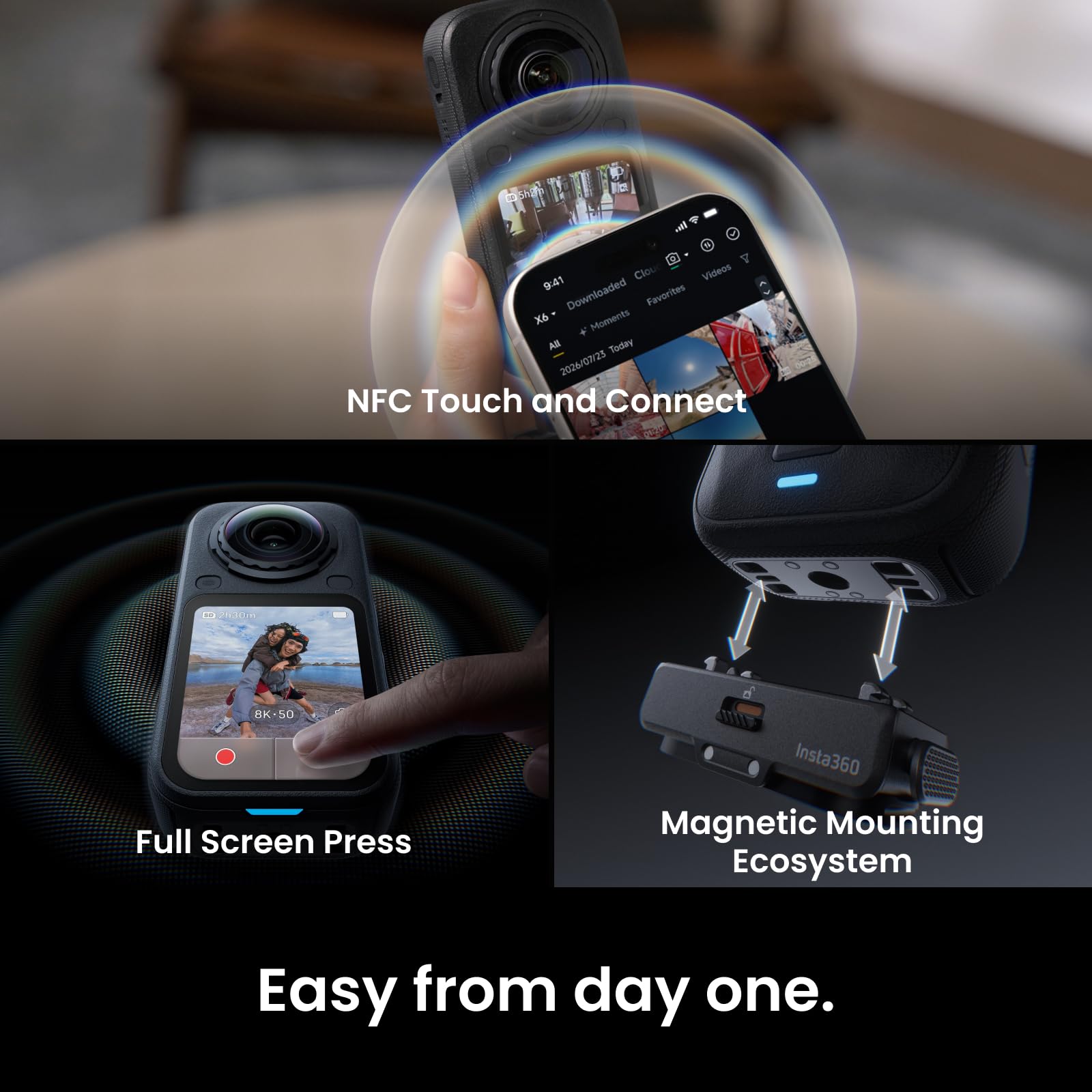 Insta360 X6 Essentials-Bundle– 8K 360 Grad Kamera mit 1/1,1"-Sensoren | Action-Kamera, zwei spezielle quadratische 1/1,1"-Sensoren, Dreifach-KI-Chip, Austauschbare Linse 2.0, 140 Minuten 8K Video