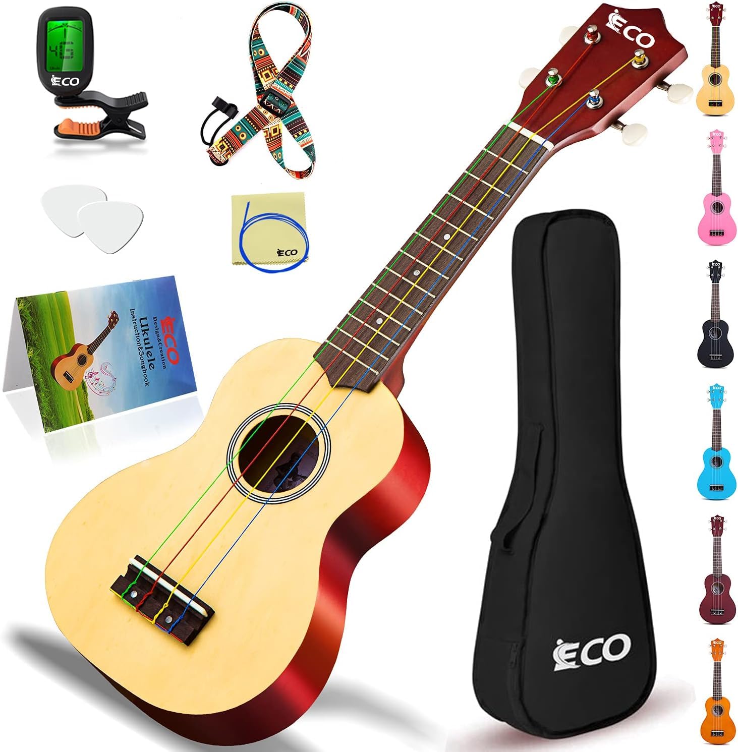 Soprano Ukulele Beginner Pack 21 Inch Set with String Gig Bag Wooden Ukulele Fast Song Book Pick Polishing Cloth All-in-One Kit