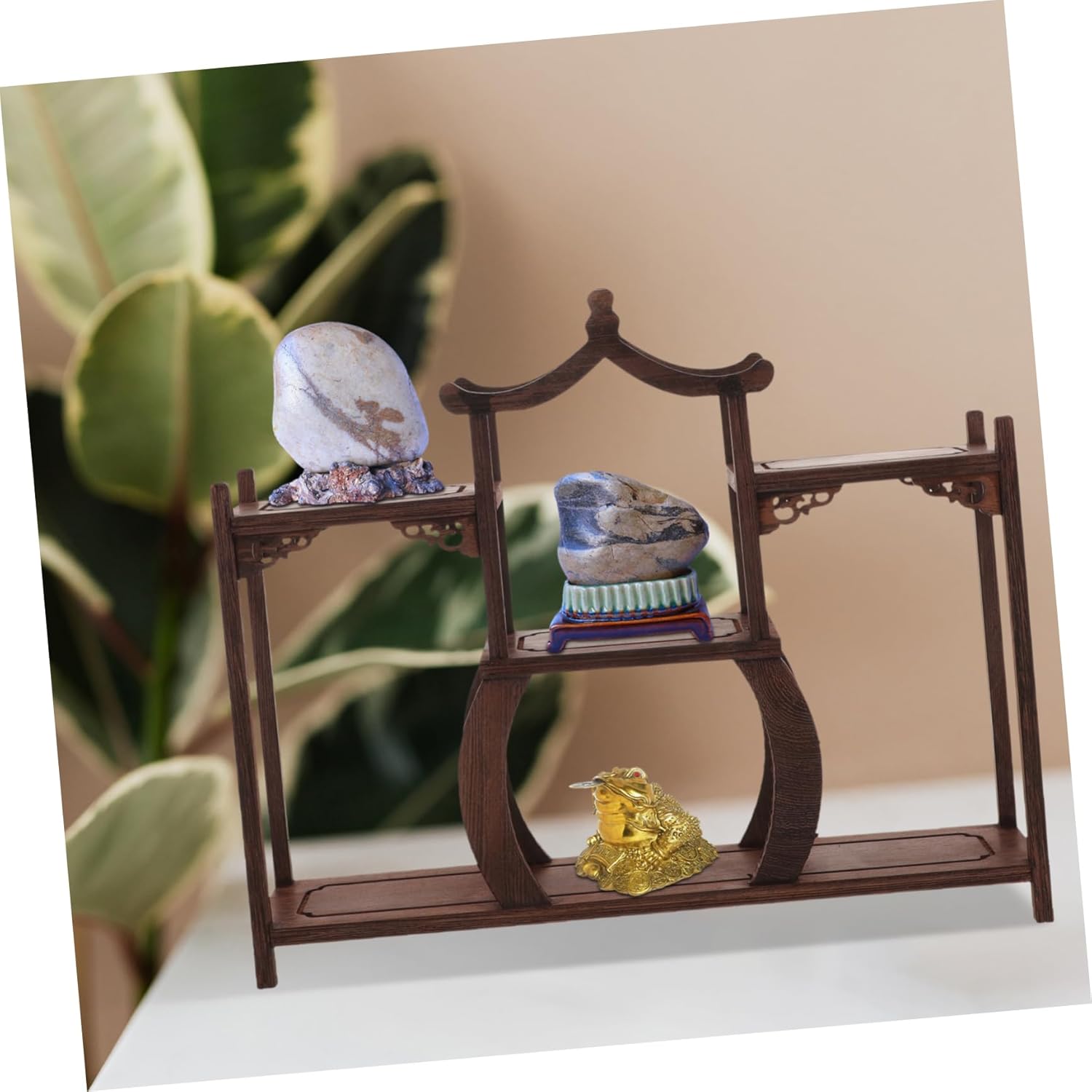 Antique Wooden Shelf Plant Stand for Indoor Plants Decorative Pedestal Stand Multi-function Display Rack for Adornments and Jewelry