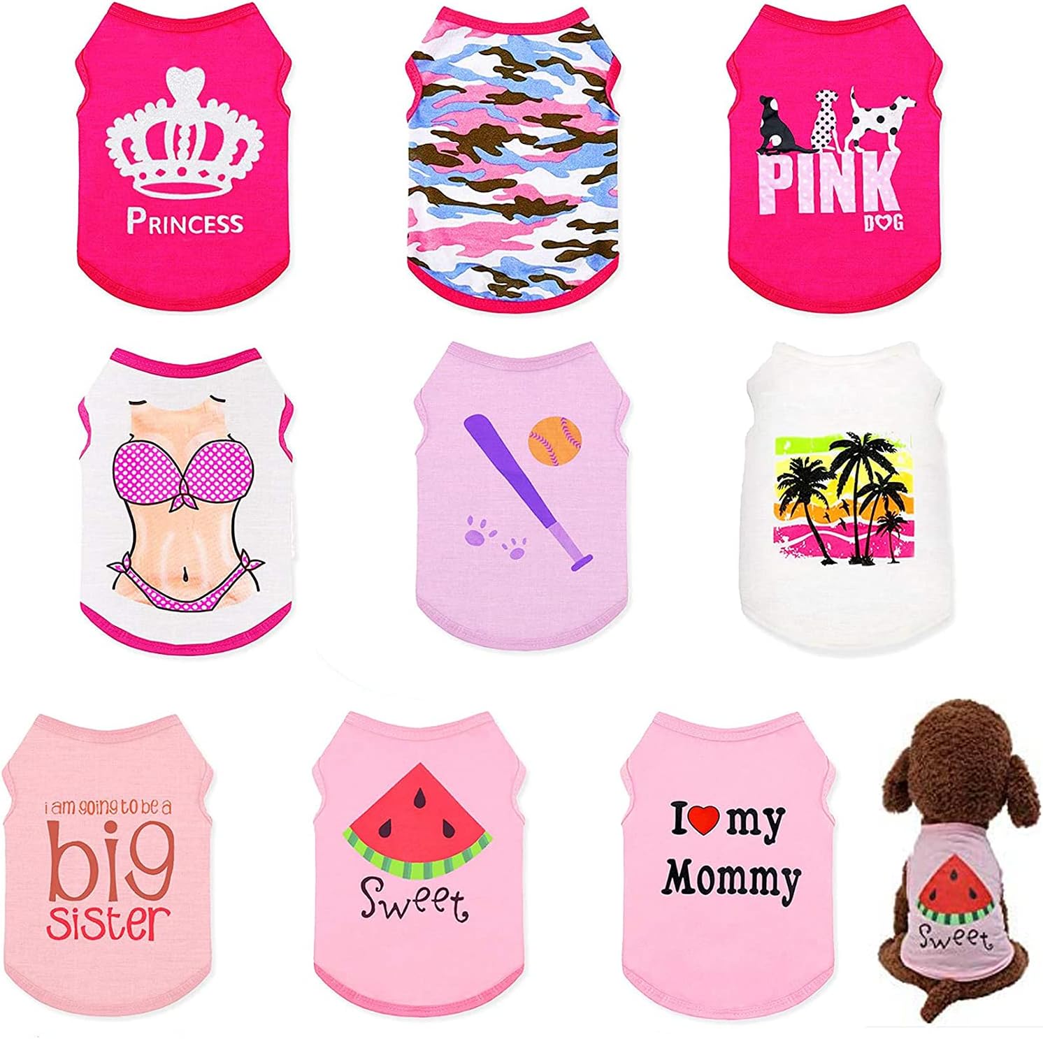 9 Pieces Printed Puppy Dog Clothes, Soft Breathable Dog Shirts Colorful Summer Sweatshirt Pullover Clothes for Small Dogs boy and Girl…