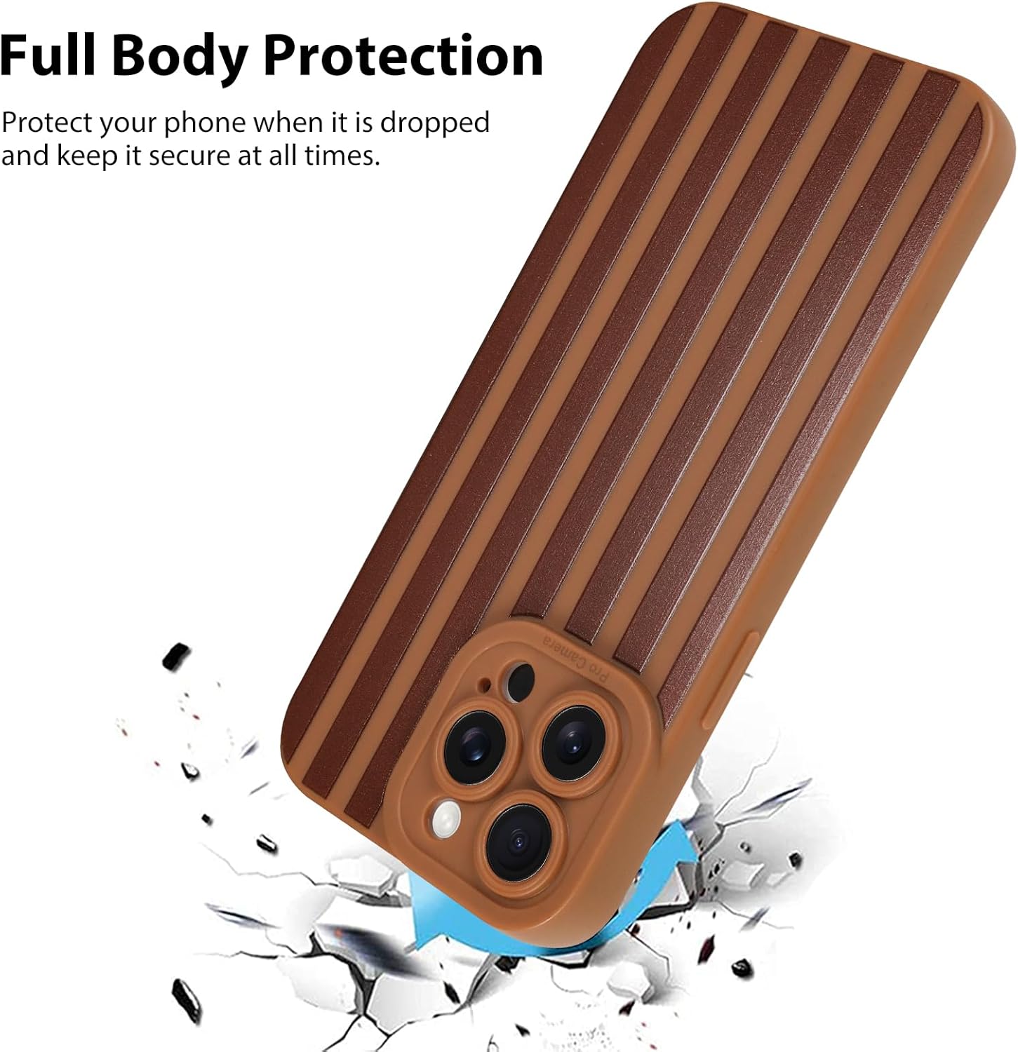 KANGHAR Compatible with iPhone 15 Pro Case, Silicone Stripes Cute Pattern, Camera Protection Soft Slim Phone Case for Phone Case -Brown iPhone 15 Pro Stripes-Brown