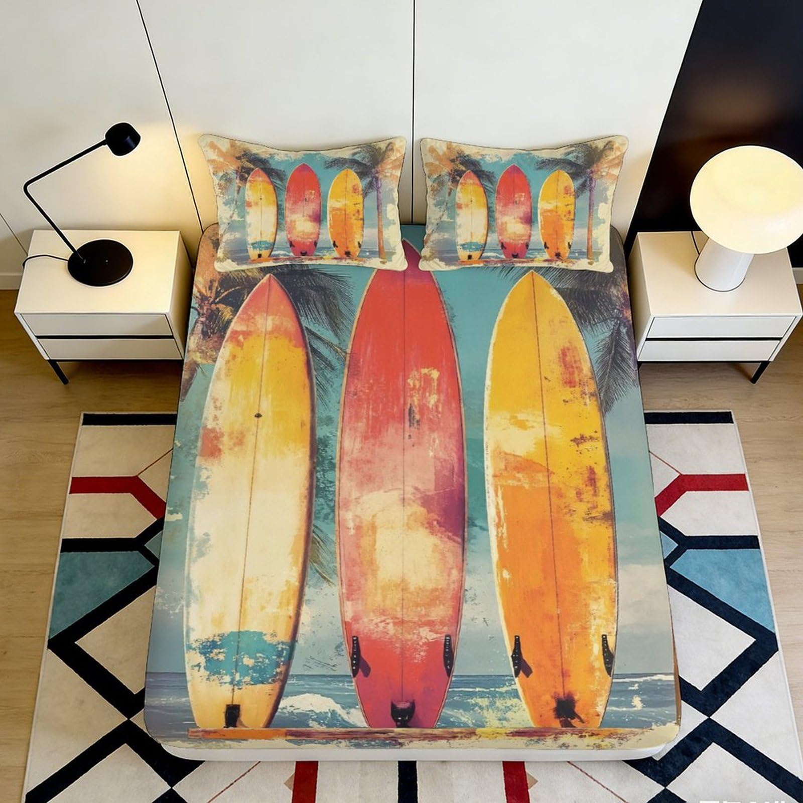 3D Printed surfboard pattern Fitted Sheet, Microfiber soft touch, wrinkle resistant, bed cover for home, guest room, apartment bedding, anti-slip, easy care, 118 chars 90x200x25cm